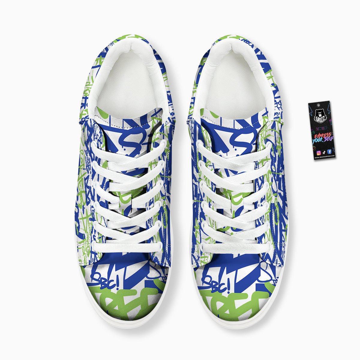 Green Blue Urban Graffiti Text Print Pattern Platform Shoes-grizzshop