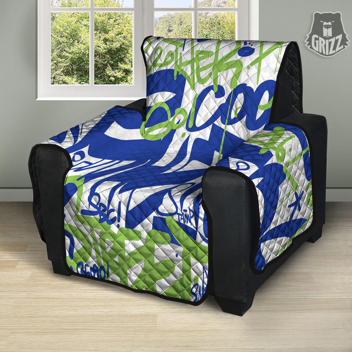 Green Blue Urban Graffiti Text Print Pattern Recliner Protector-grizzshop