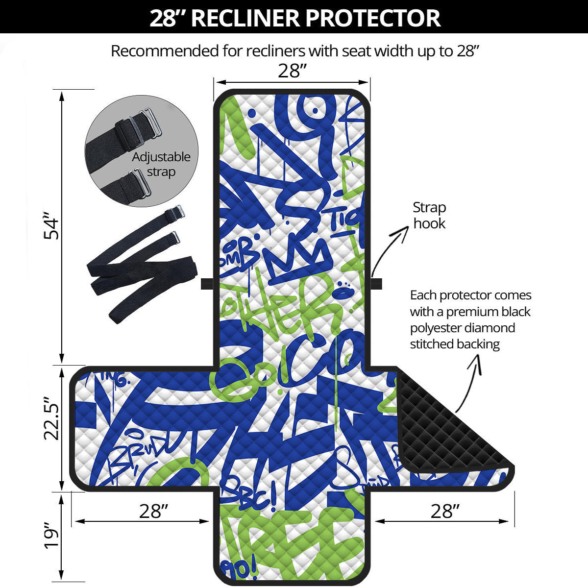 Green Blue Urban Graffiti Text Print Pattern Recliner Protector-grizzshop