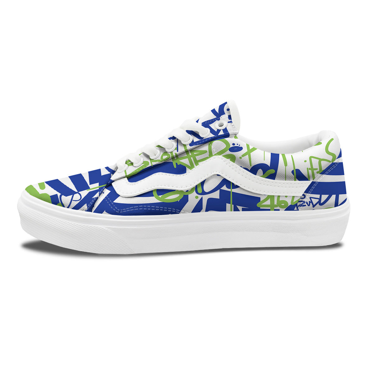 Green Blue Urban Graffiti Text Print Pattern Skate Shoes-grizzshop