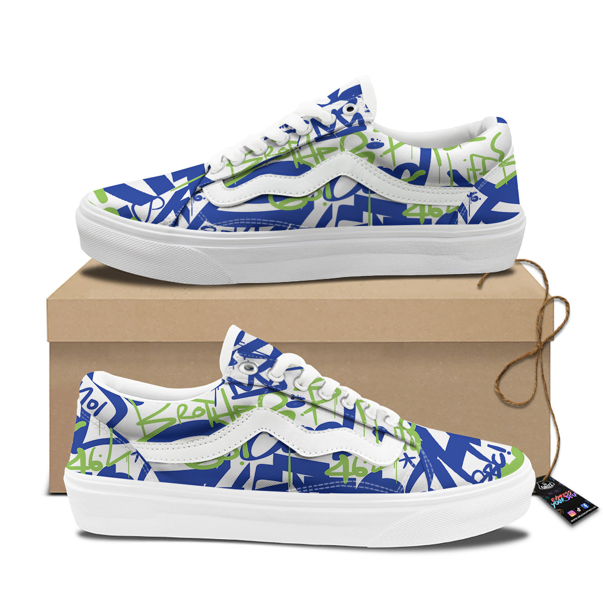 Green Blue Urban Graffiti Text Print Pattern Skate Shoes-grizzshop