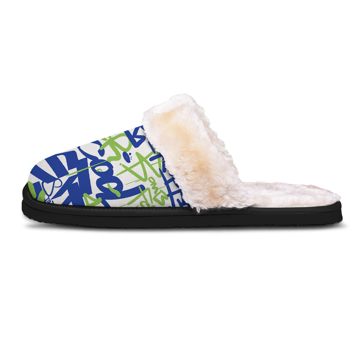 Green Blue Urban Graffiti Text Print Pattern Slippers-grizzshop