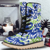 Green Blue Urban Graffiti Text Print Pattern Snow Boots-grizzshop