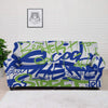 Green Blue Urban Graffiti Text Print Pattern Sofa Cover-grizzshop