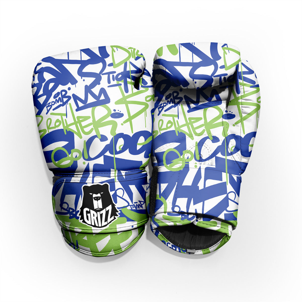 Green Blue Urban Graffiti Text Print Pattern Pro Boxing Glove