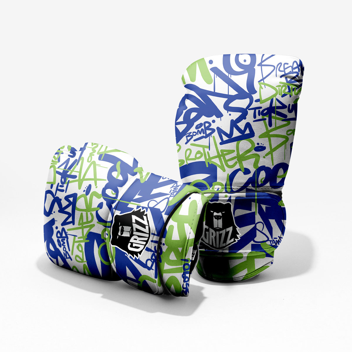 Green Blue Urban Graffiti Text Print Pattern Pro Boxing Glove