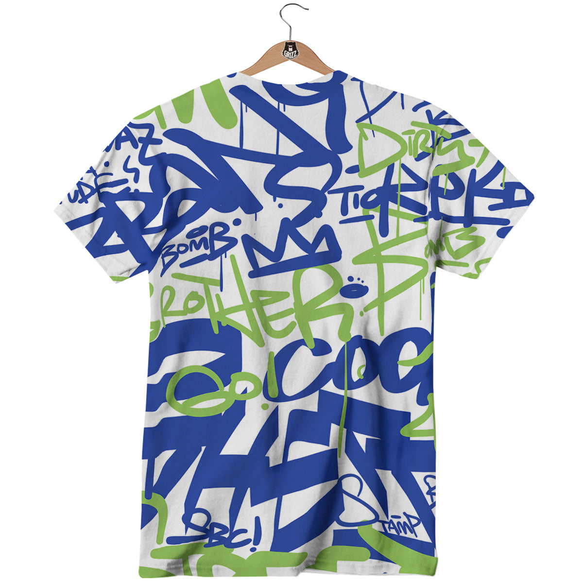 Green Blue Urban Graffiti Text Print Pattern T-Shirt-grizzshop