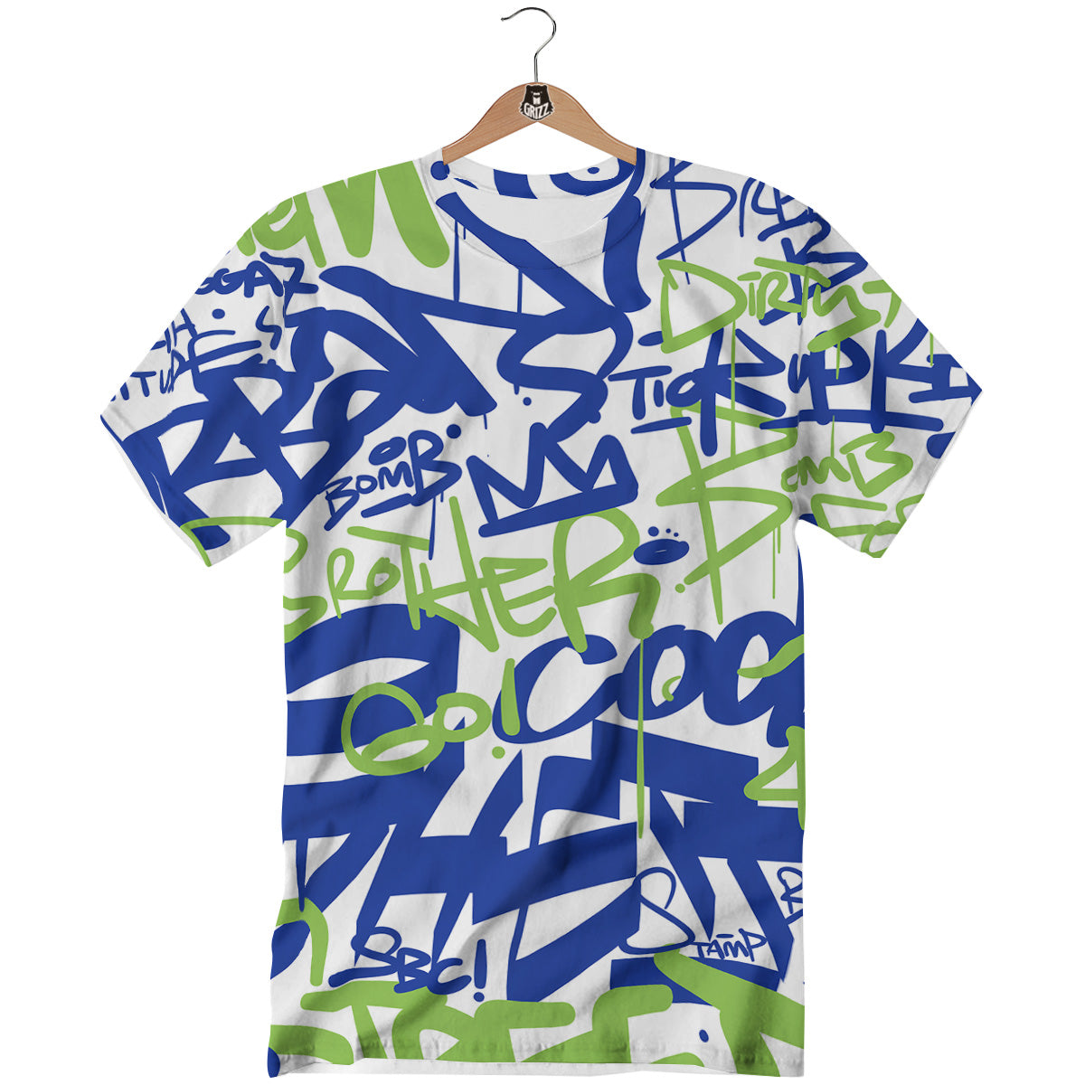 Green Blue Urban Graffiti Text Print Pattern T-Shirt-grizzshop