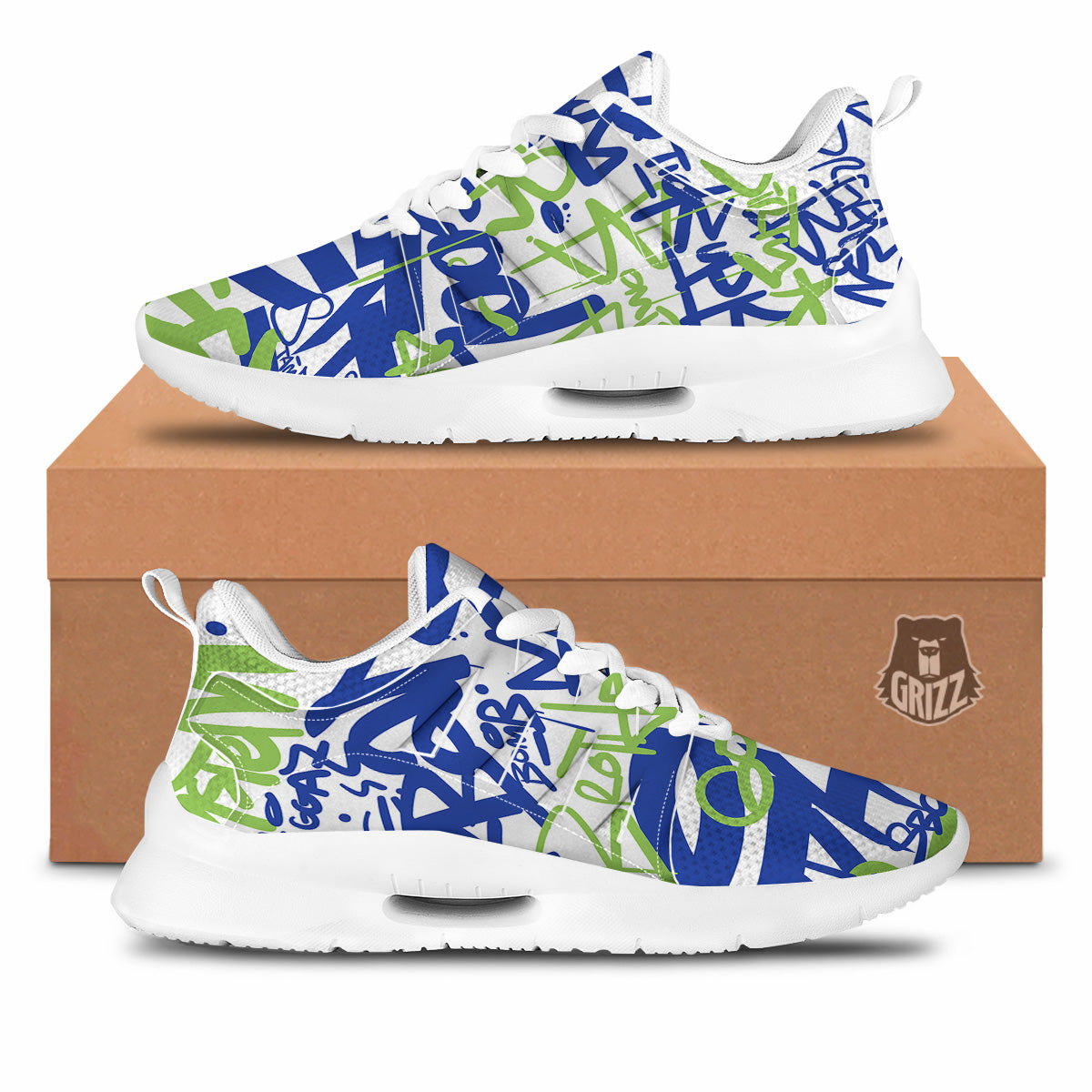 Green Blue Urban Graffiti Text Print Pattern Tennis Shoes-grizzshop