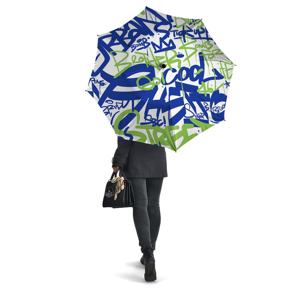 Green Blue Urban Graffiti Text Print Pattern Umbrella-grizzshop