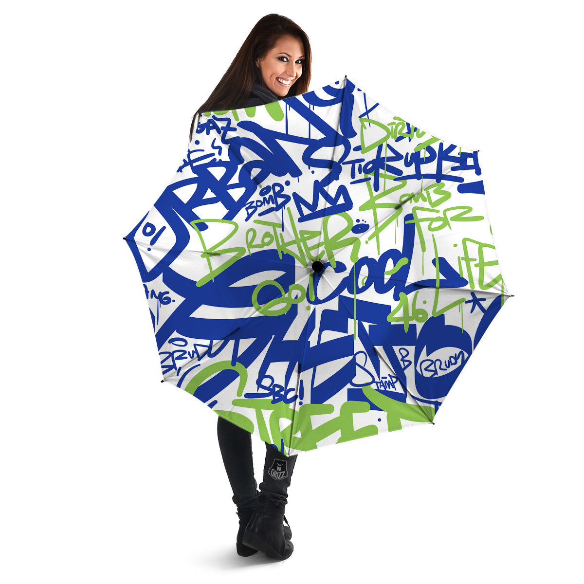 Green Blue Urban Graffiti Text Print Pattern Umbrella-grizzshop