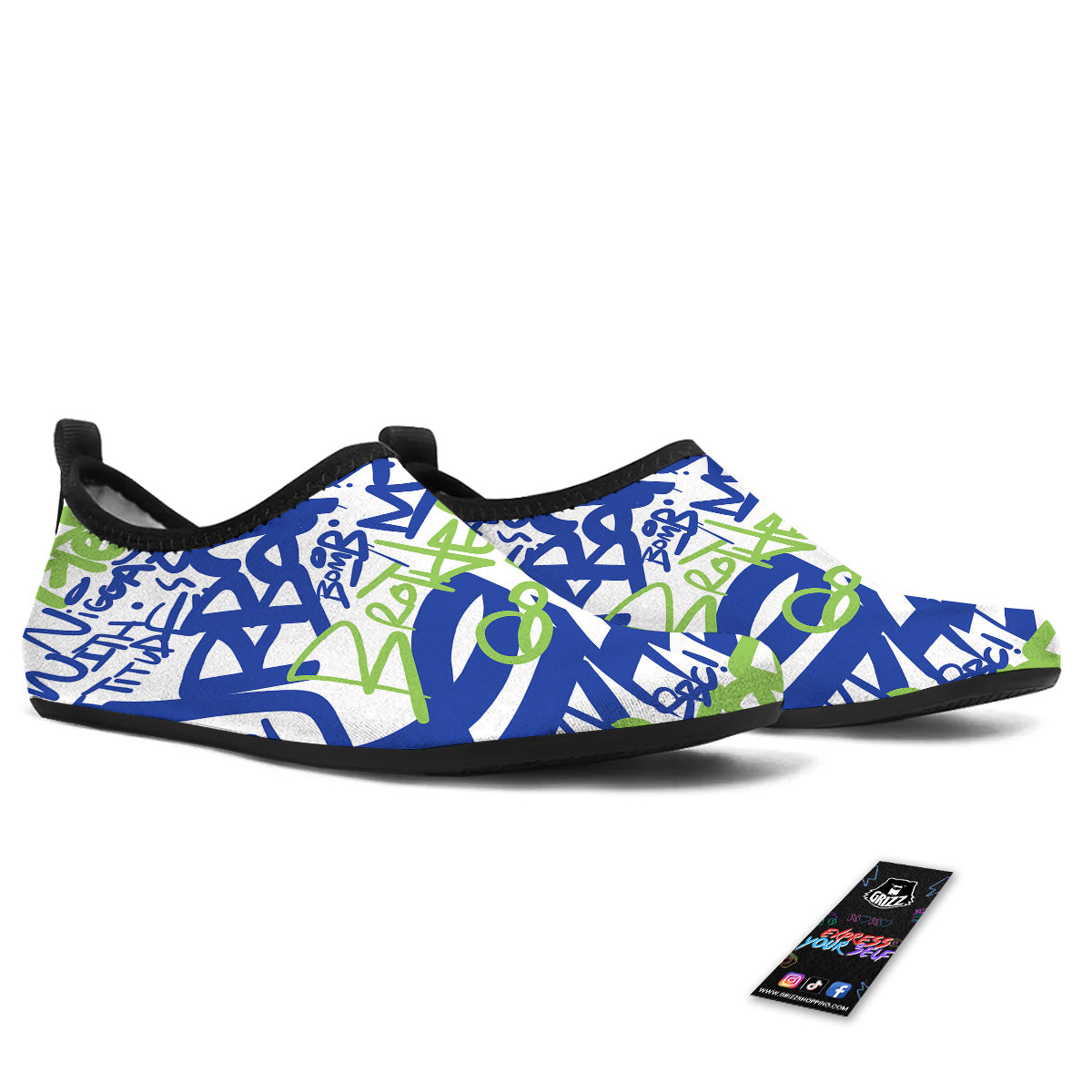 Green Blue Urban Graffiti Text Print Pattern Water Shoes-grizzshop