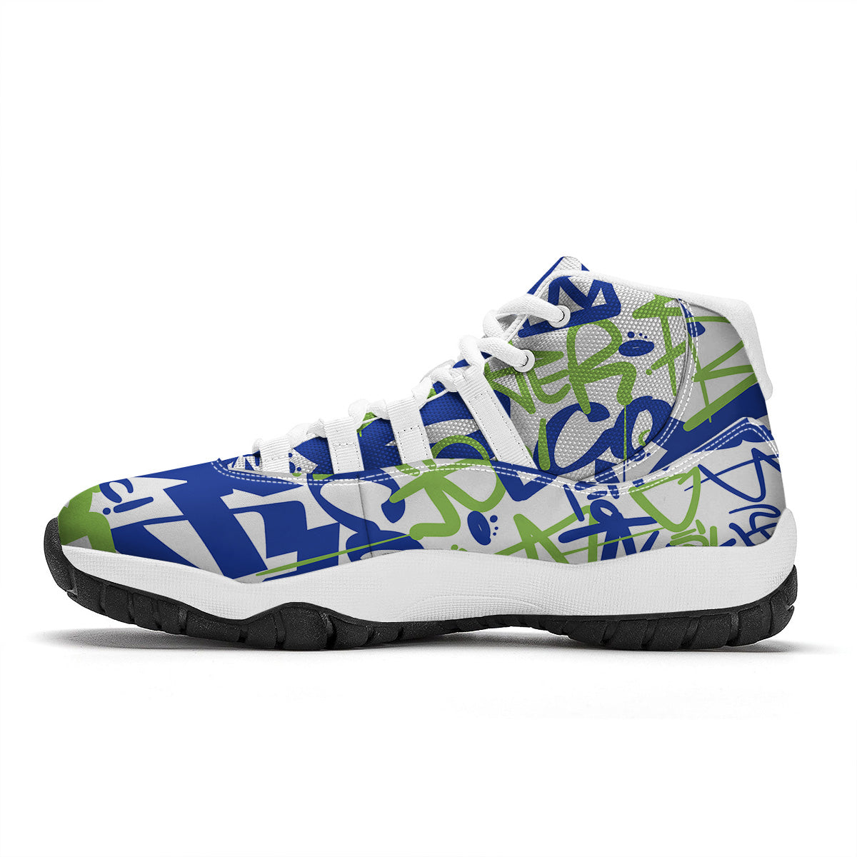 Green Blue Urban Graffiti Text Print Pattern White Bball Shoes-grizzshop