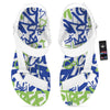 Green Blue Urban Graffiti Text Print Pattern White Open Toe Sandals-grizzshop