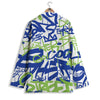 Green Blue Urban Graffiti Text Print Pattern Women's Blazer-grizzshop