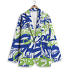 Green Blue Urban Graffiti Text Print Pattern Women's Blazer-grizzshop