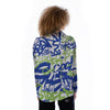 Green Blue Urban Graffiti Text Print Pattern Women's Long Sleeve Shirts-grizzshop