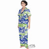 Green Blue Urban Graffiti Text Print Pattern Women's Pajamas Set-grizzshop