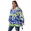 Green Blue Urban Graffiti Text Print Pattern Women's Sherpa Jacket-grizzshop