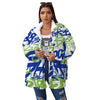 Green Blue Urban Graffiti Text Print Pattern Women's Sherpa Jacket-grizzshop