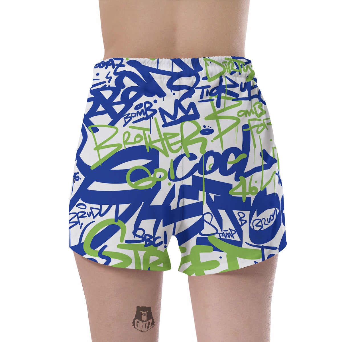 Green Blue Urban Graffiti Text Print Pattern Women's Shorts-grizzshop