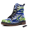 Green Blue Urban Graffiti Text Print Pattern Work Boots-grizzshop