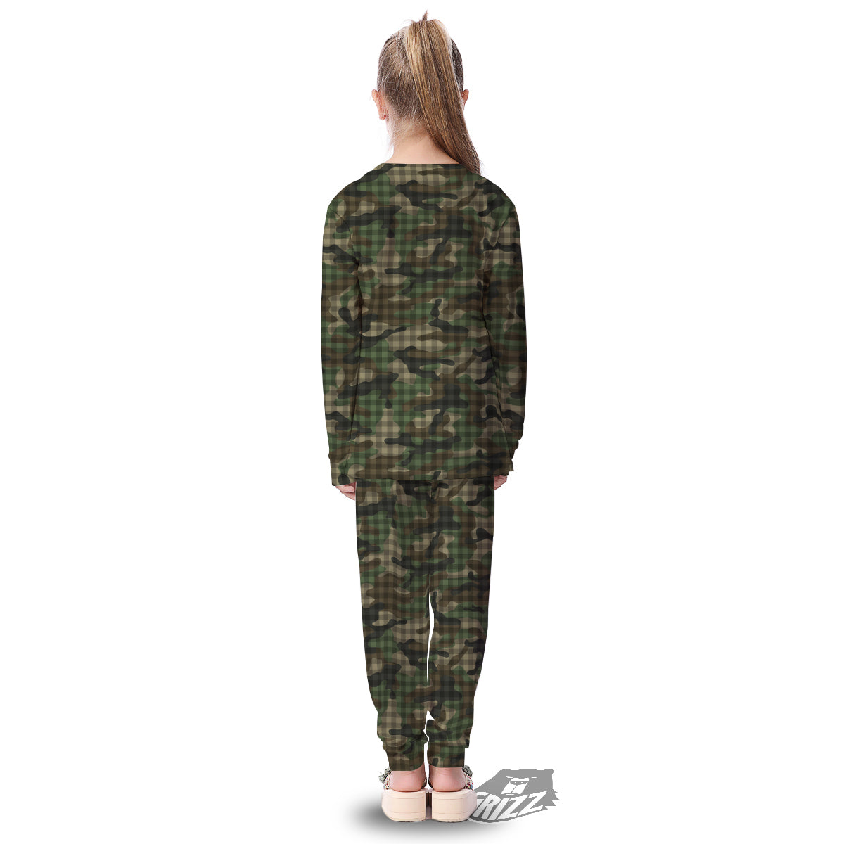 Green Camouflage Army Plaid Print Pattern Kid's Pajamas-grizzshop