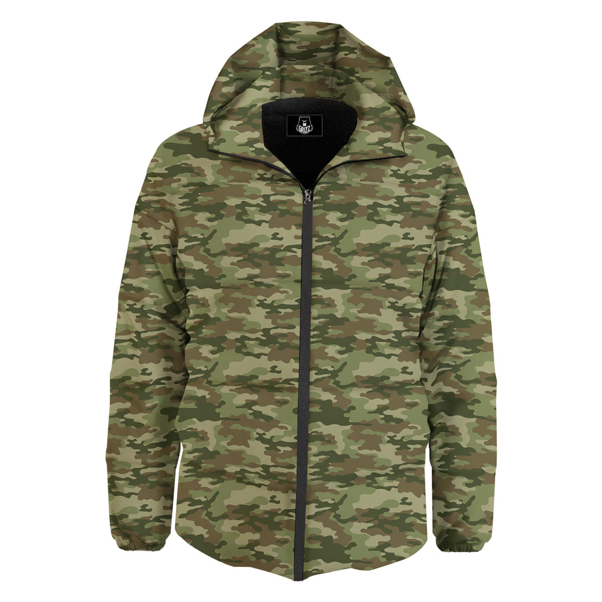 Green Camouflage Brown Print Down Jacket-grizzshop