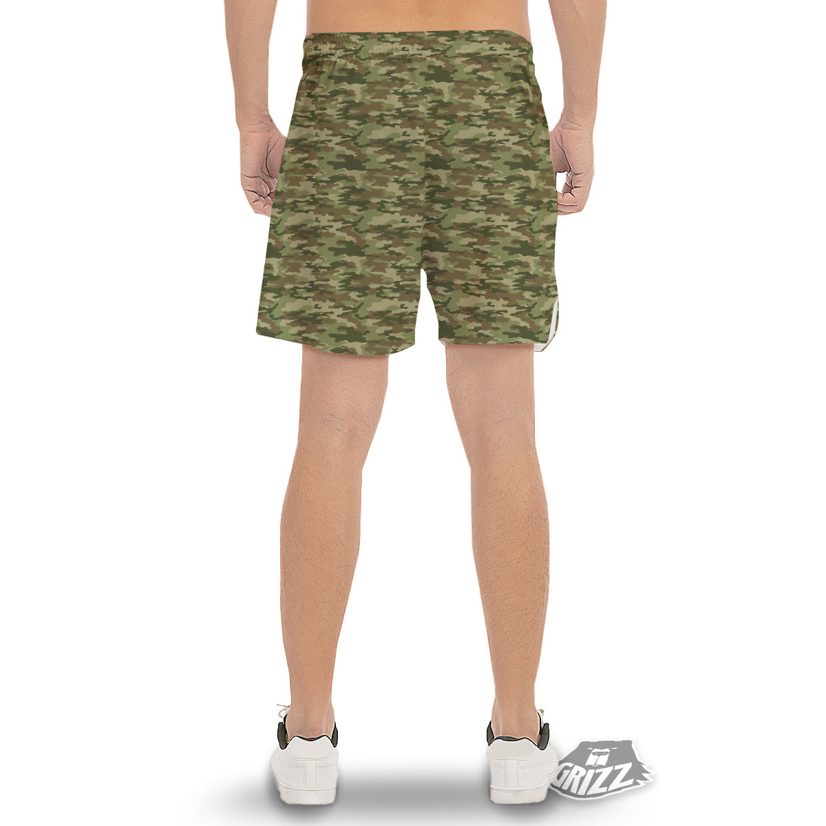 Green Camouflage Brown Print Men's Gym Shorts-grizzshop