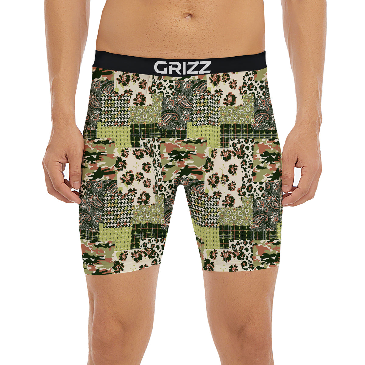 Green Camouflage Tartan Paisley Patchwork Print Pattern Boxer Briefs-grizzshop