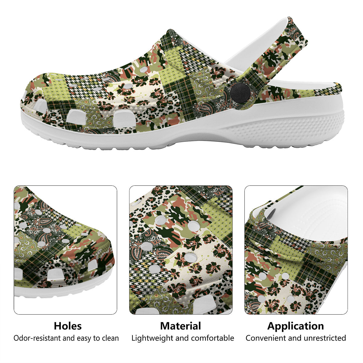 Green Camouflage Tartan Paisley Patchwork Print Pattern Clog-grizzshop