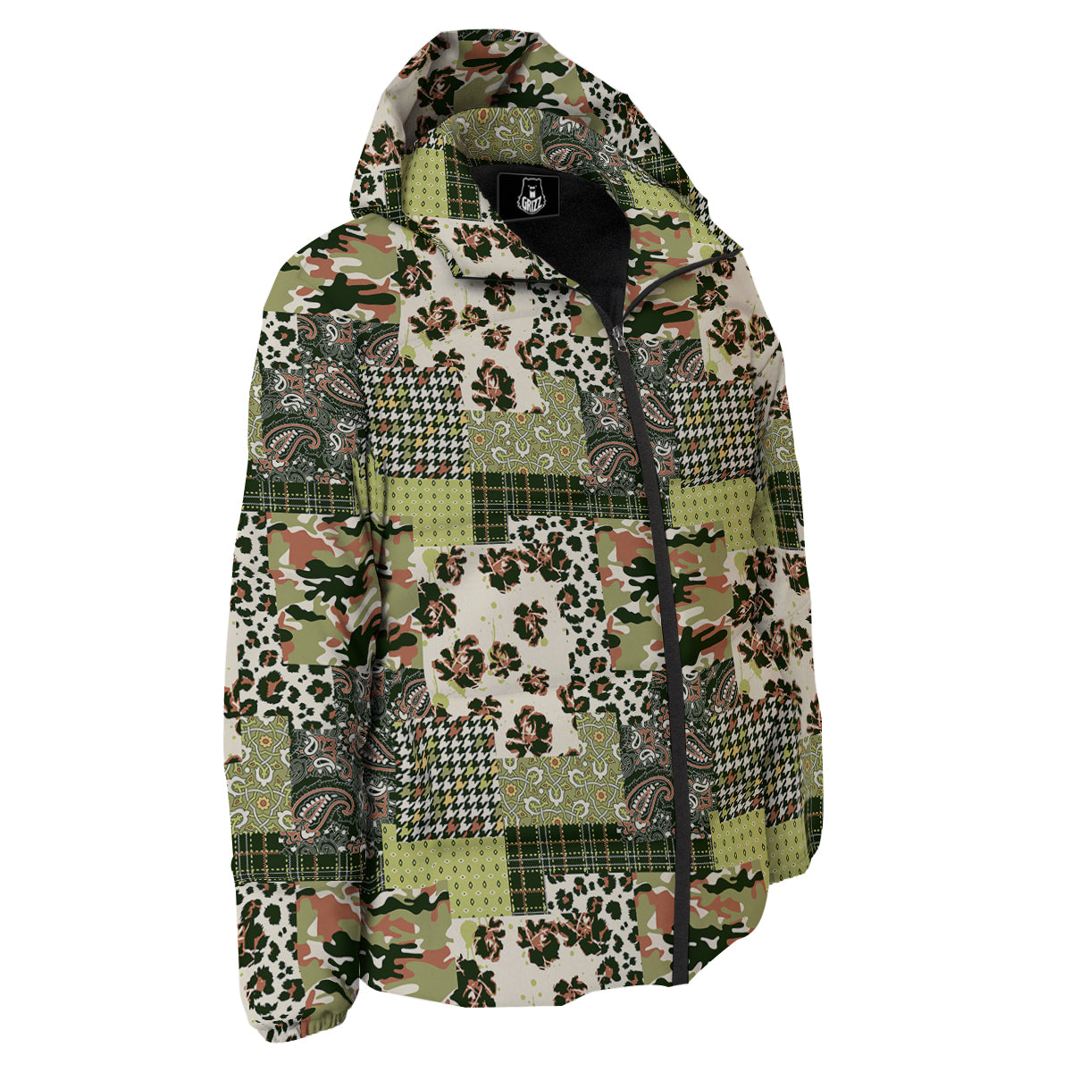 Green Camouflage Tartan Paisley Patchwork Print Pattern Down Jacket-grizzshop