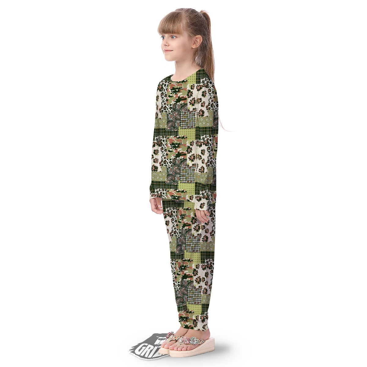 Green Camouflage Tartan Paisley Patchwork Print Pattern Kid's Pajamas-grizzshop
