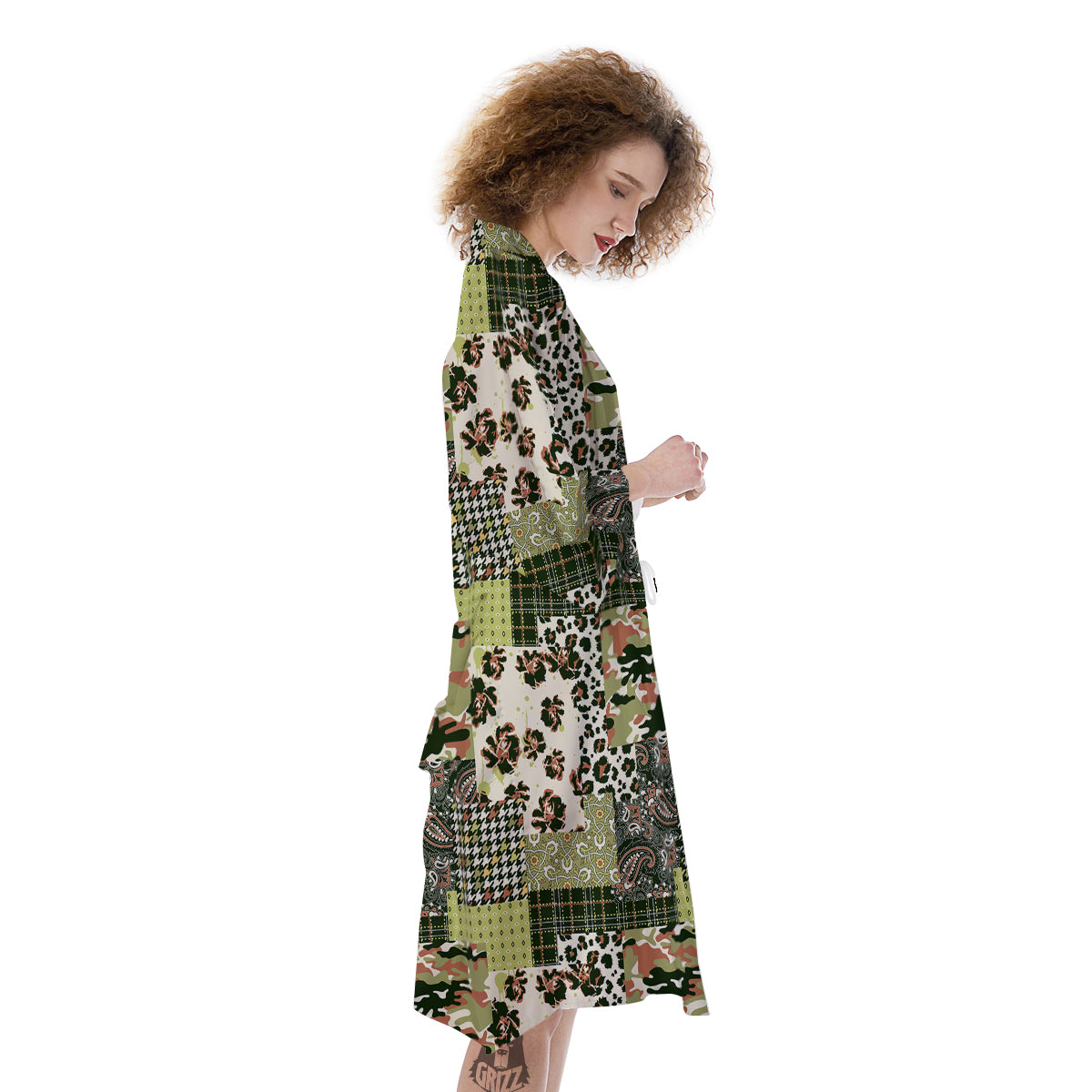Green Camouflage Tartan Paisley Patchwork Print Pattern Kimono-grizzshop