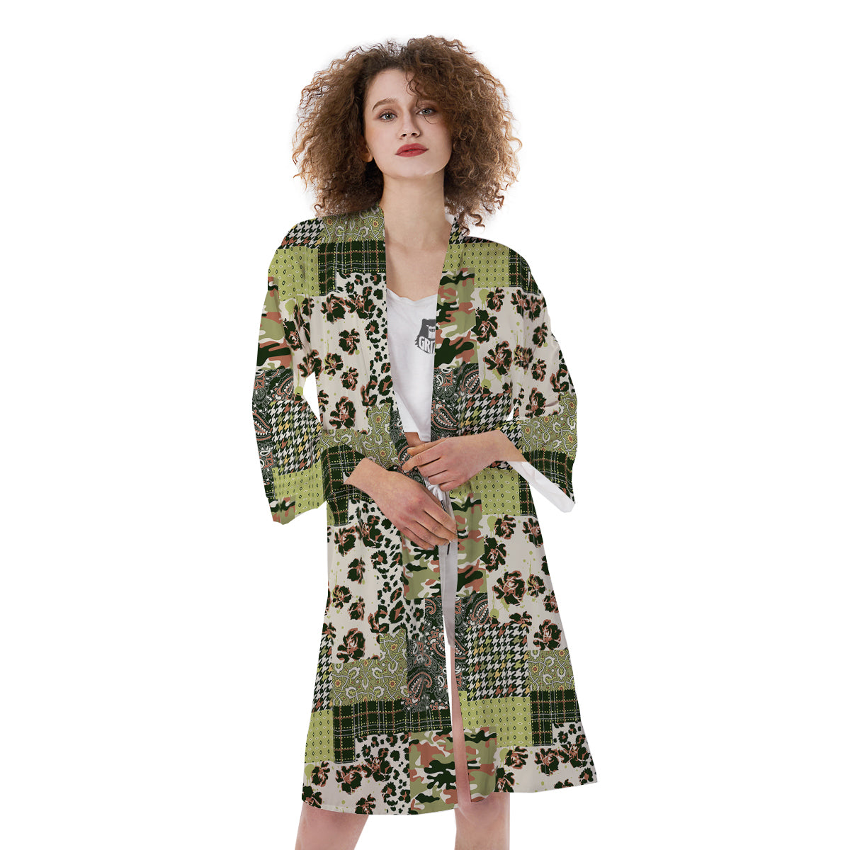 Green Camouflage Tartan Paisley Patchwork Print Pattern Kimono-grizzshop