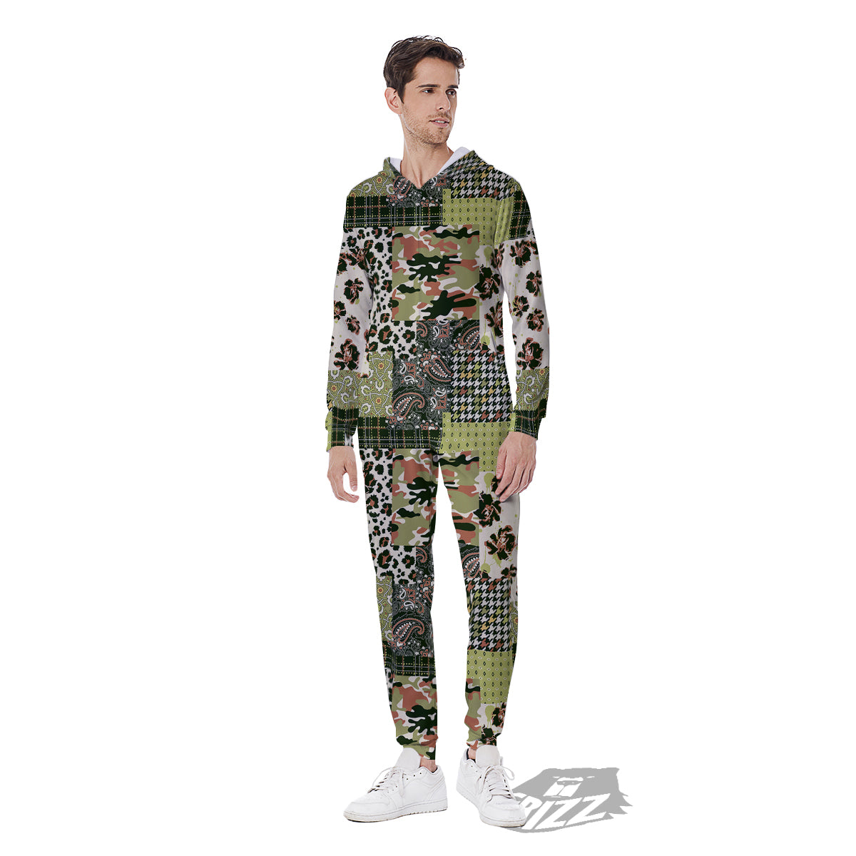 Green Camouflage Tartan Paisley Patchwork Print Pattern Men's Jumpsuit-grizzshop
