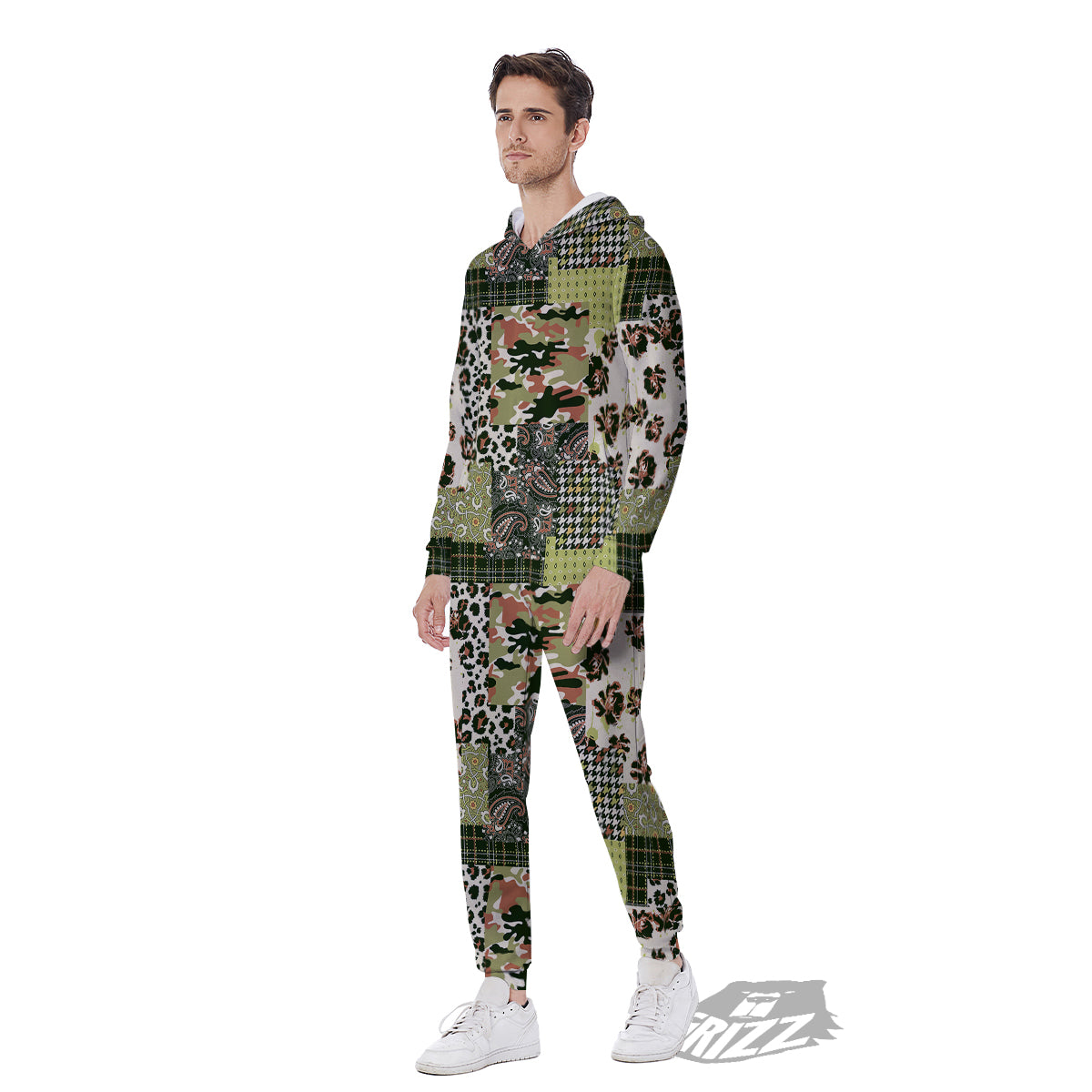 Green Camouflage Tartan Paisley Patchwork Print Pattern Men's Jumpsuit-grizzshop