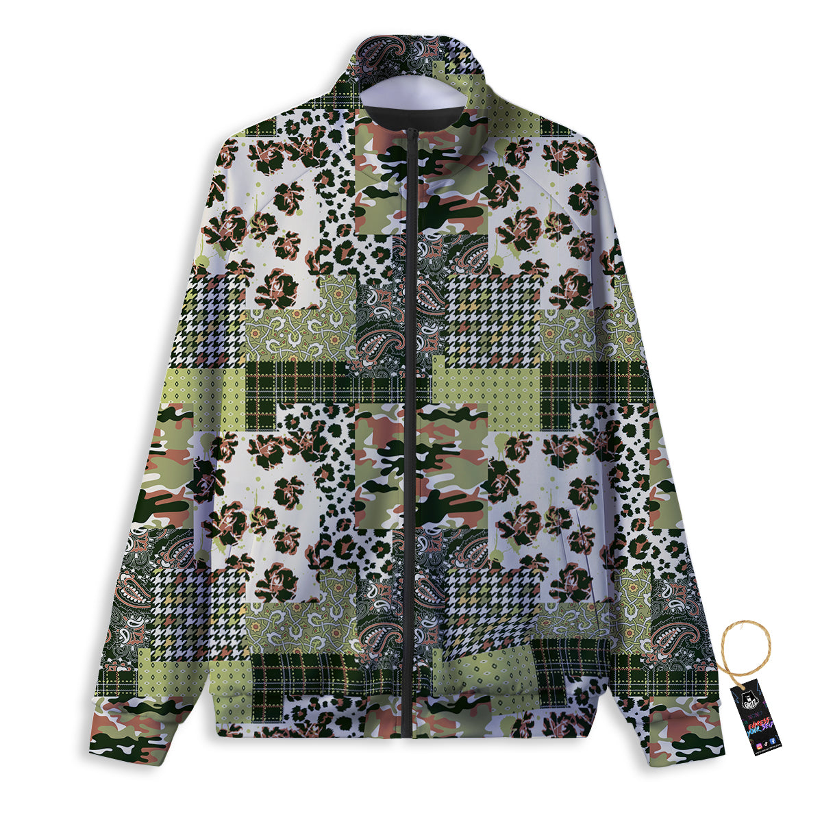 Green Camouflage Tartan Paisley Patchwork Print Pattern Track Jacket-grizzshop
