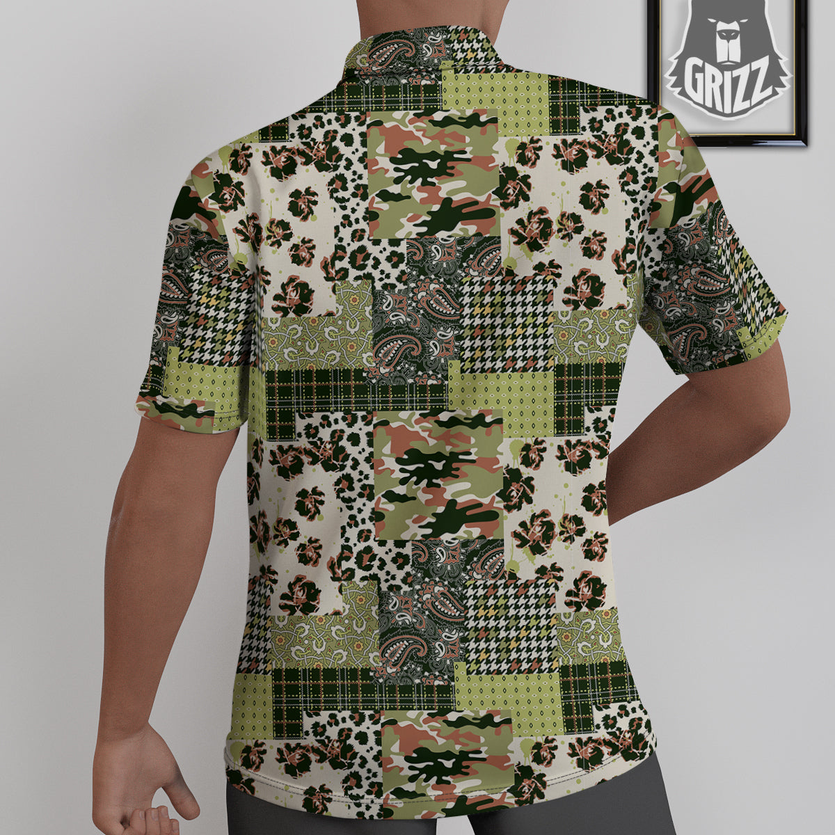 Green Camouflage Tartan Paisley Patchwork Print Pattern Untucked Shirts-grizzshop
