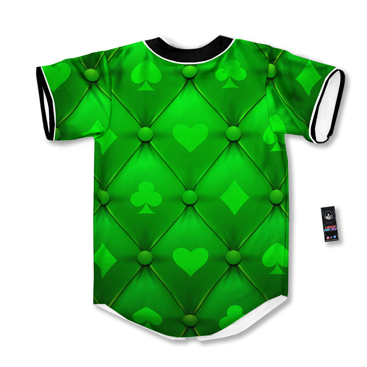 Green Casino Print Pattern Baseball Jersey-grizzshop
