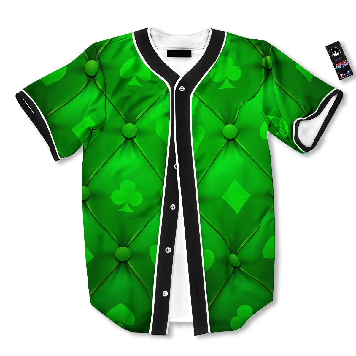 Green Casino Print Pattern Baseball Jersey-grizzshop