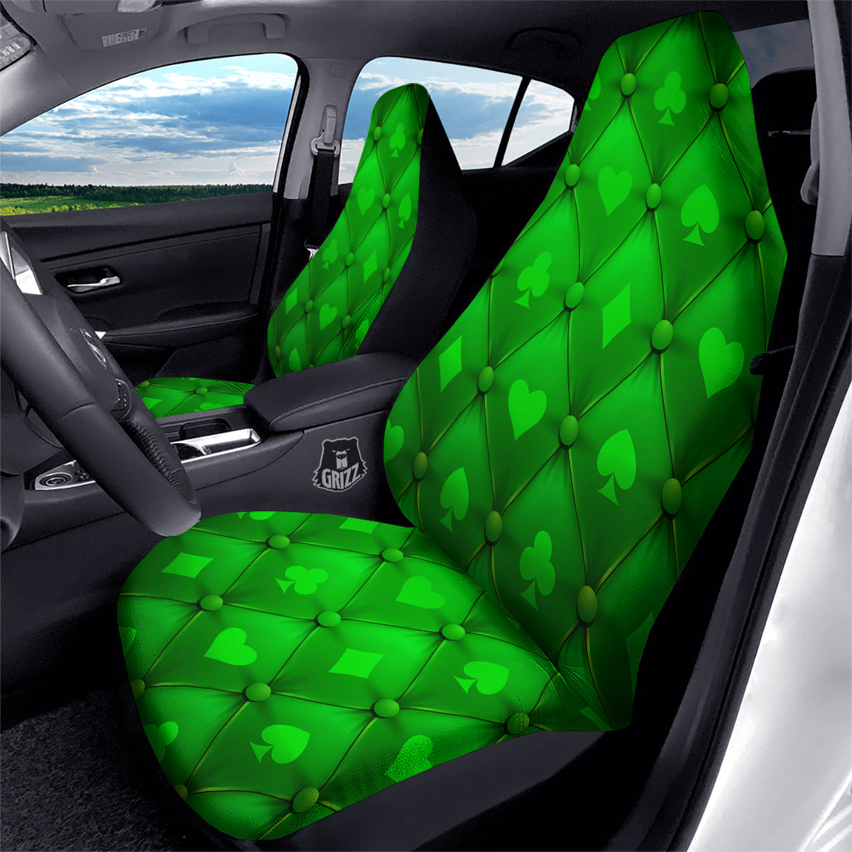 Green Casino Print Pattern Car Seat Covers-grizzshop