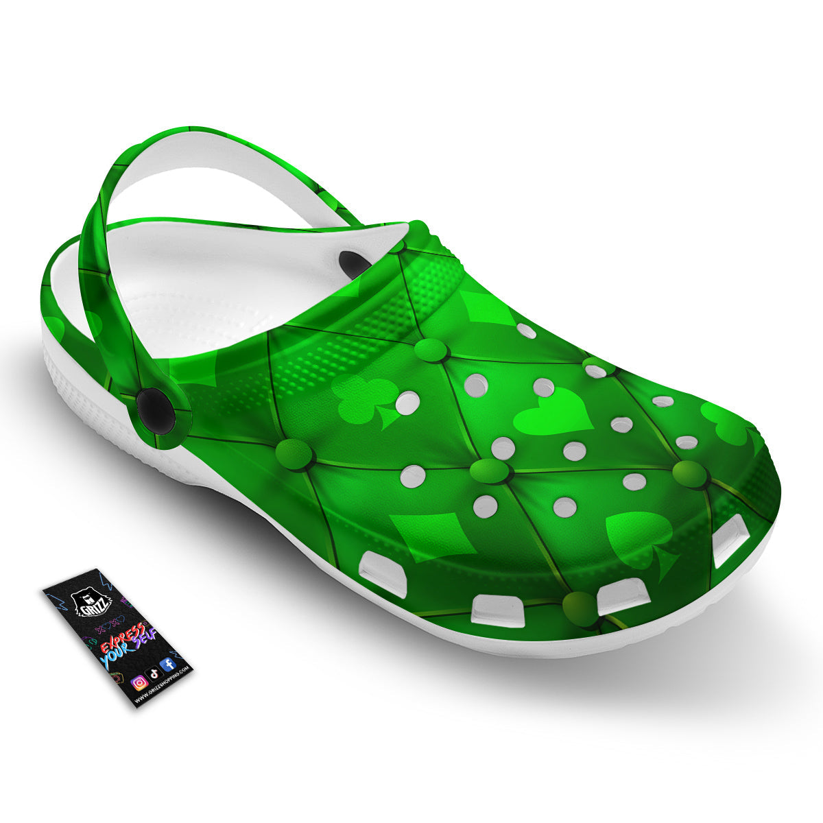 Green Casino Print Pattern Clog-grizzshop
