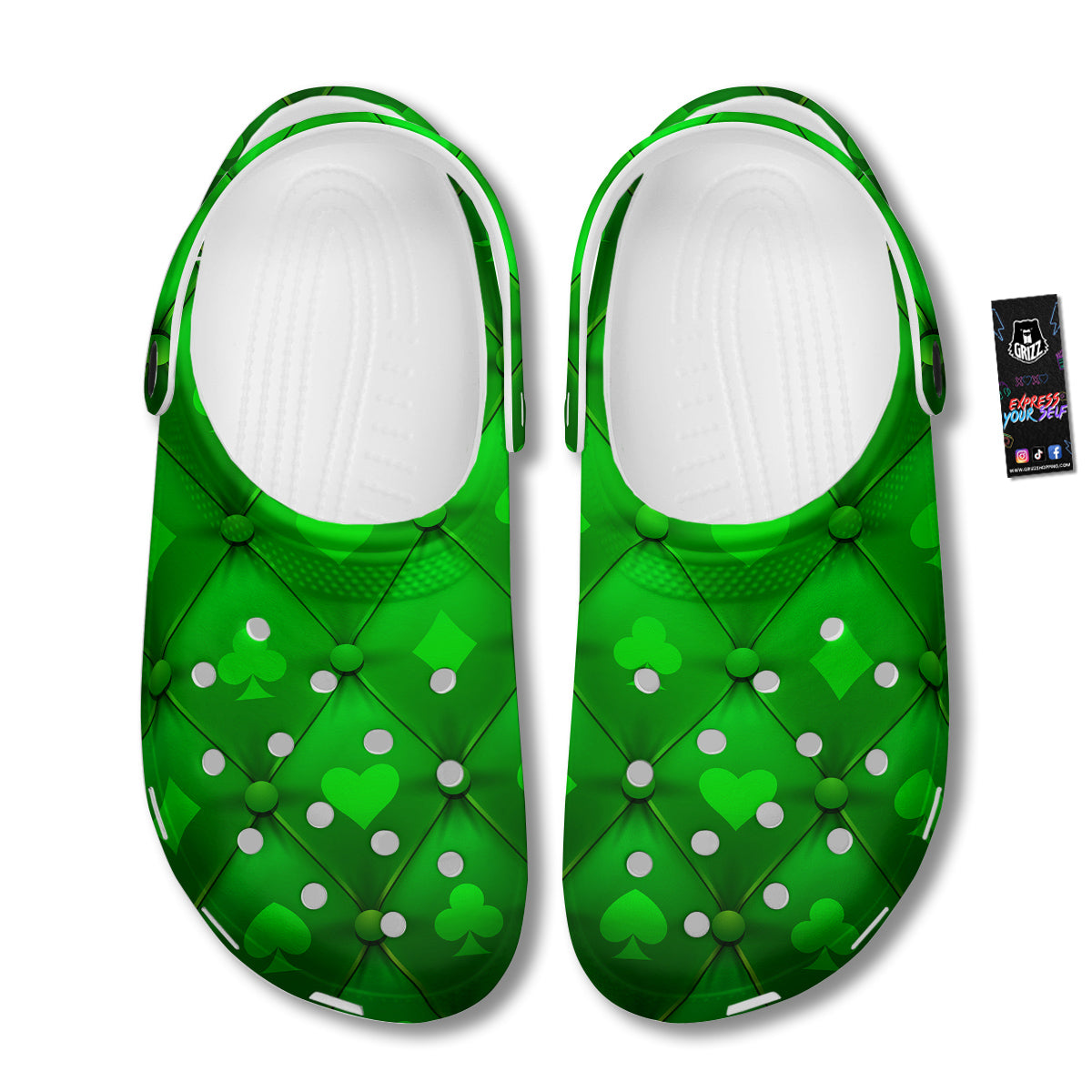 Green Casino Print Pattern Clog-grizzshop
