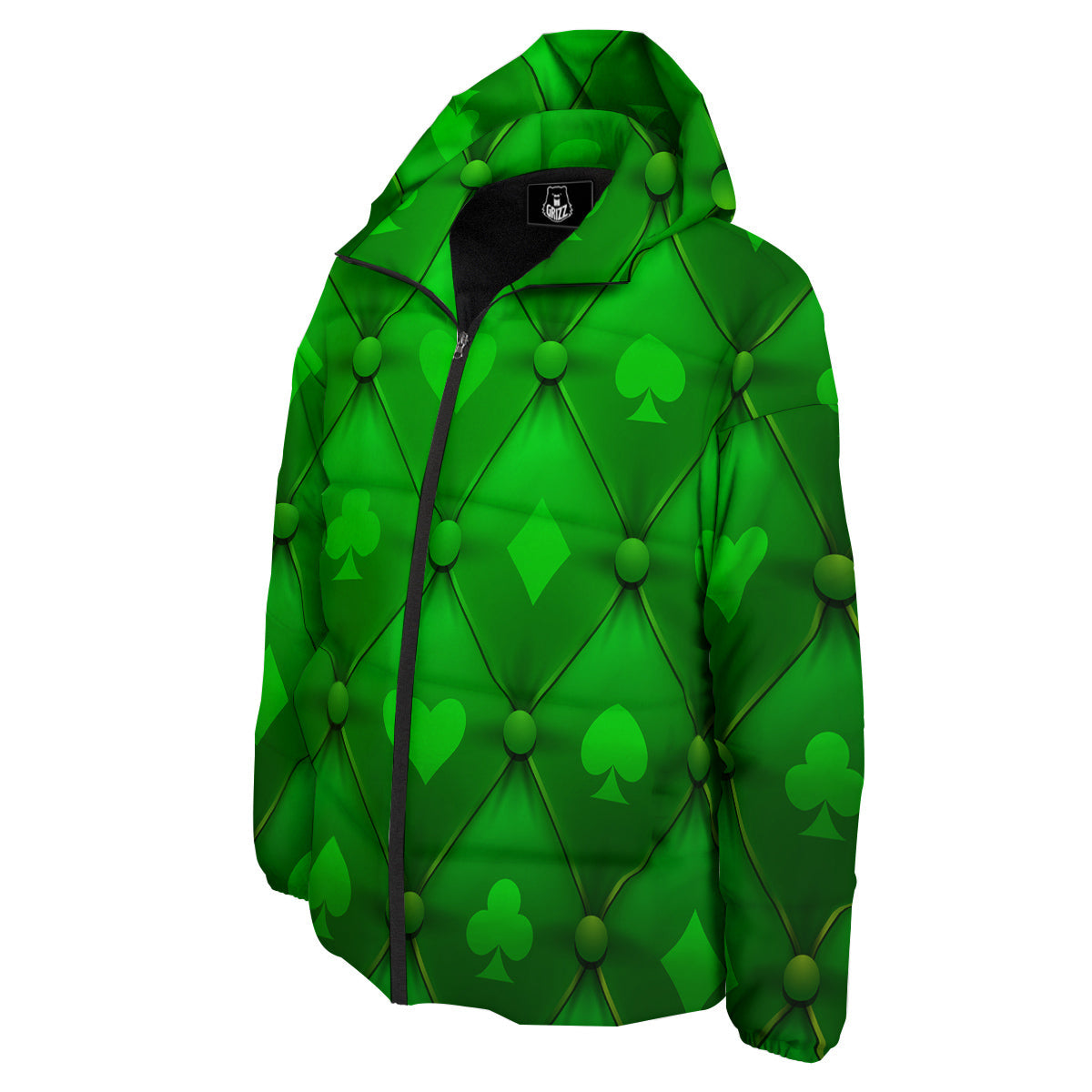 Green Casino Print Pattern Down Jacket-grizzshop