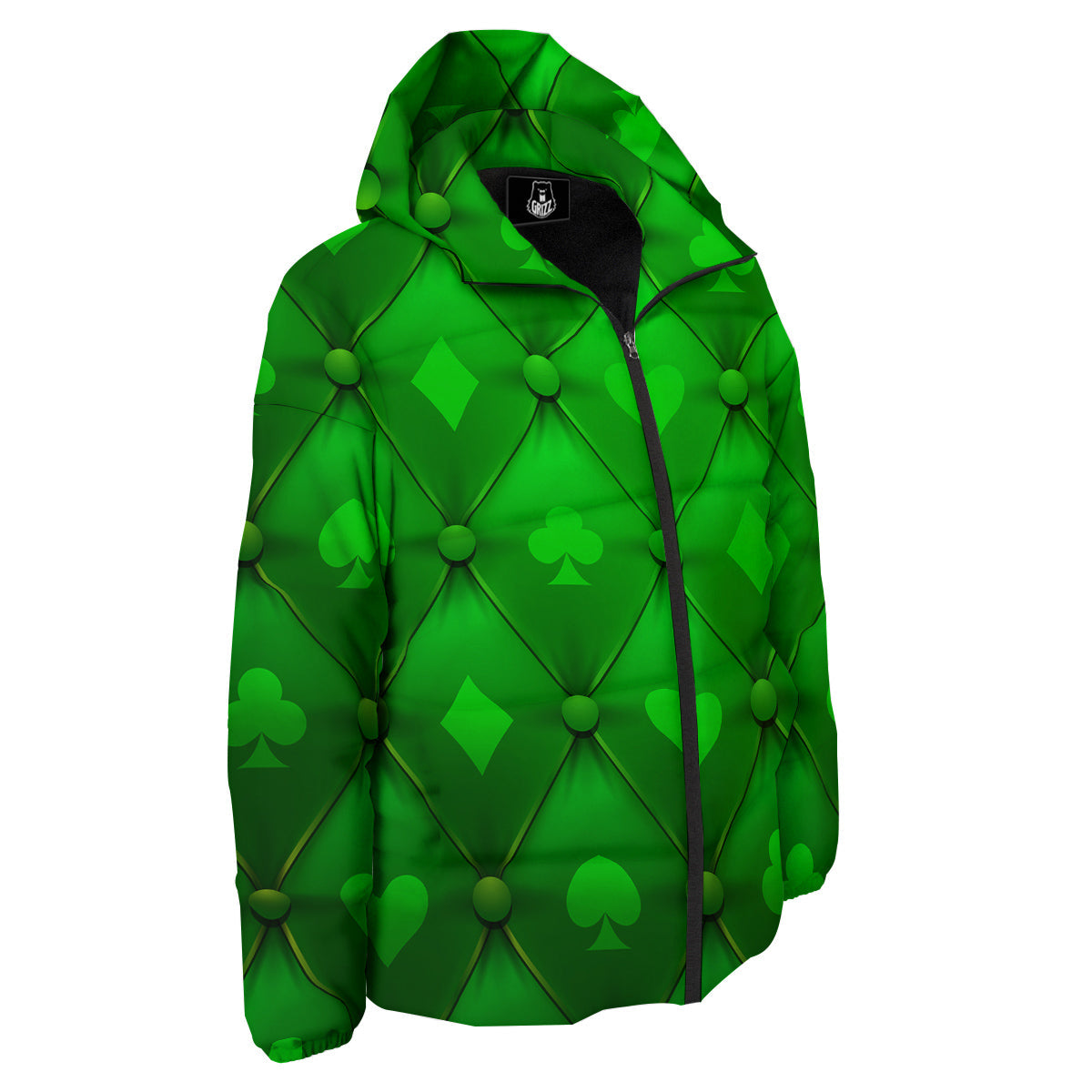 Green Casino Print Pattern Down Jacket-grizzshop