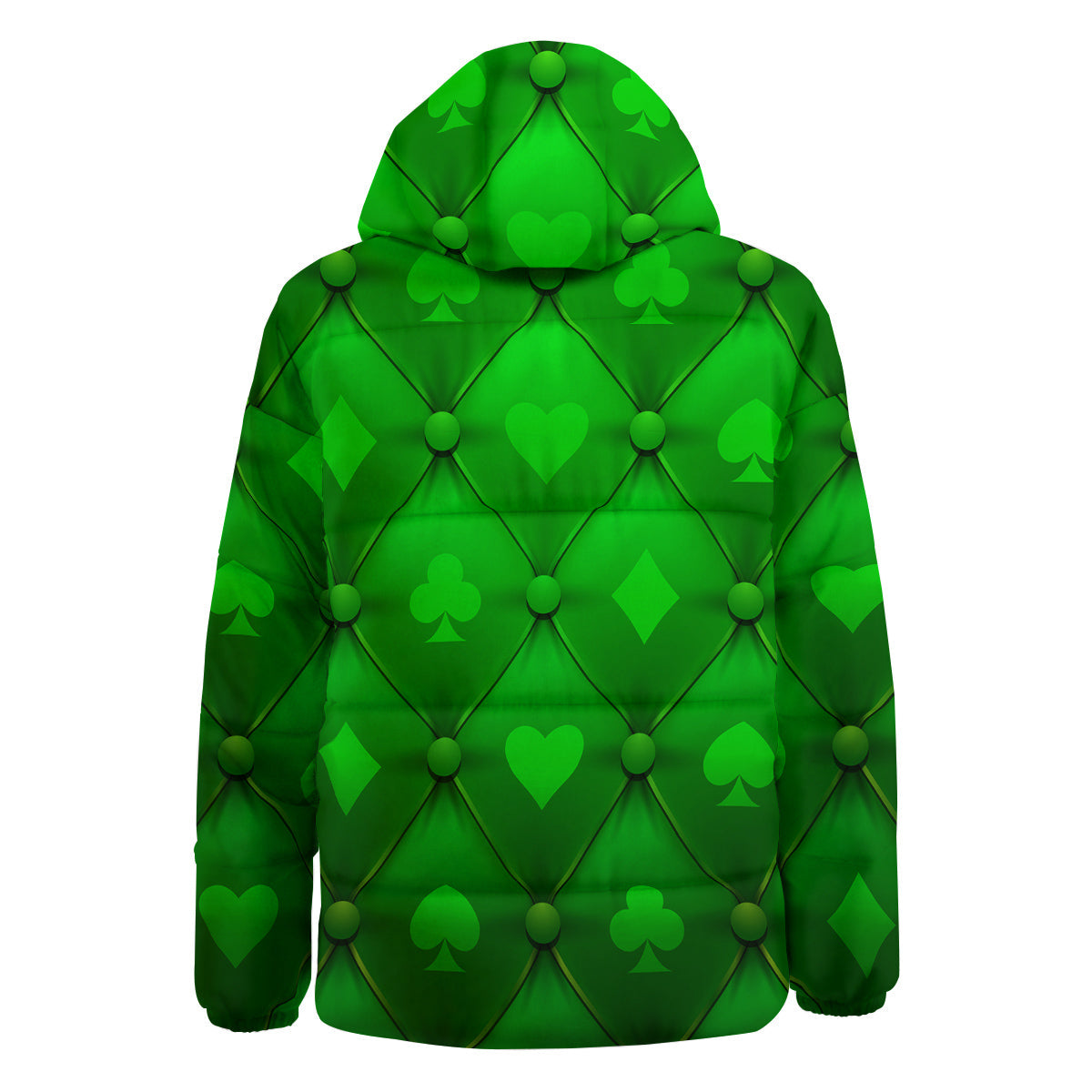 Green Casino Print Pattern Down Jacket-grizzshop