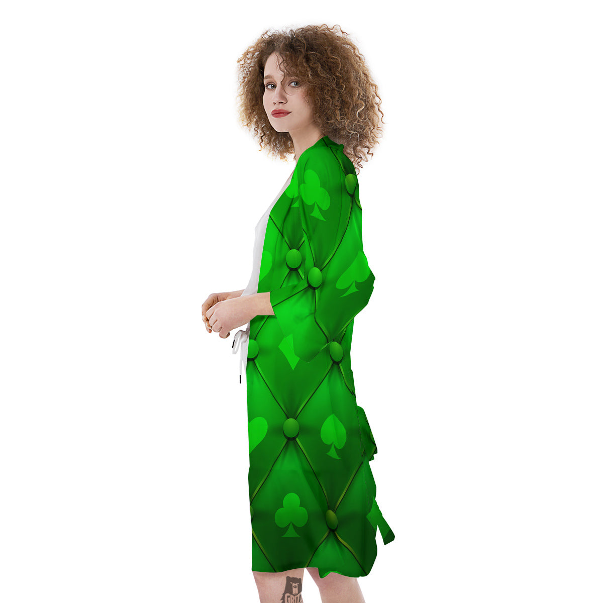 Green Casino Print Pattern Kimono-grizzshop