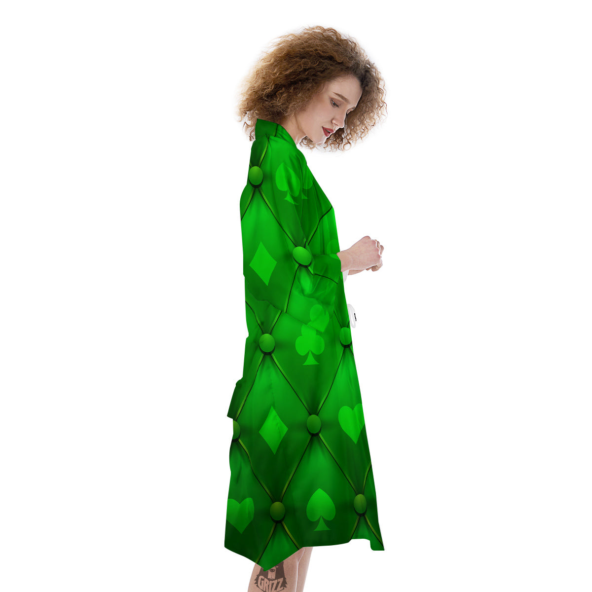 Green Casino Print Pattern Kimono-grizzshop