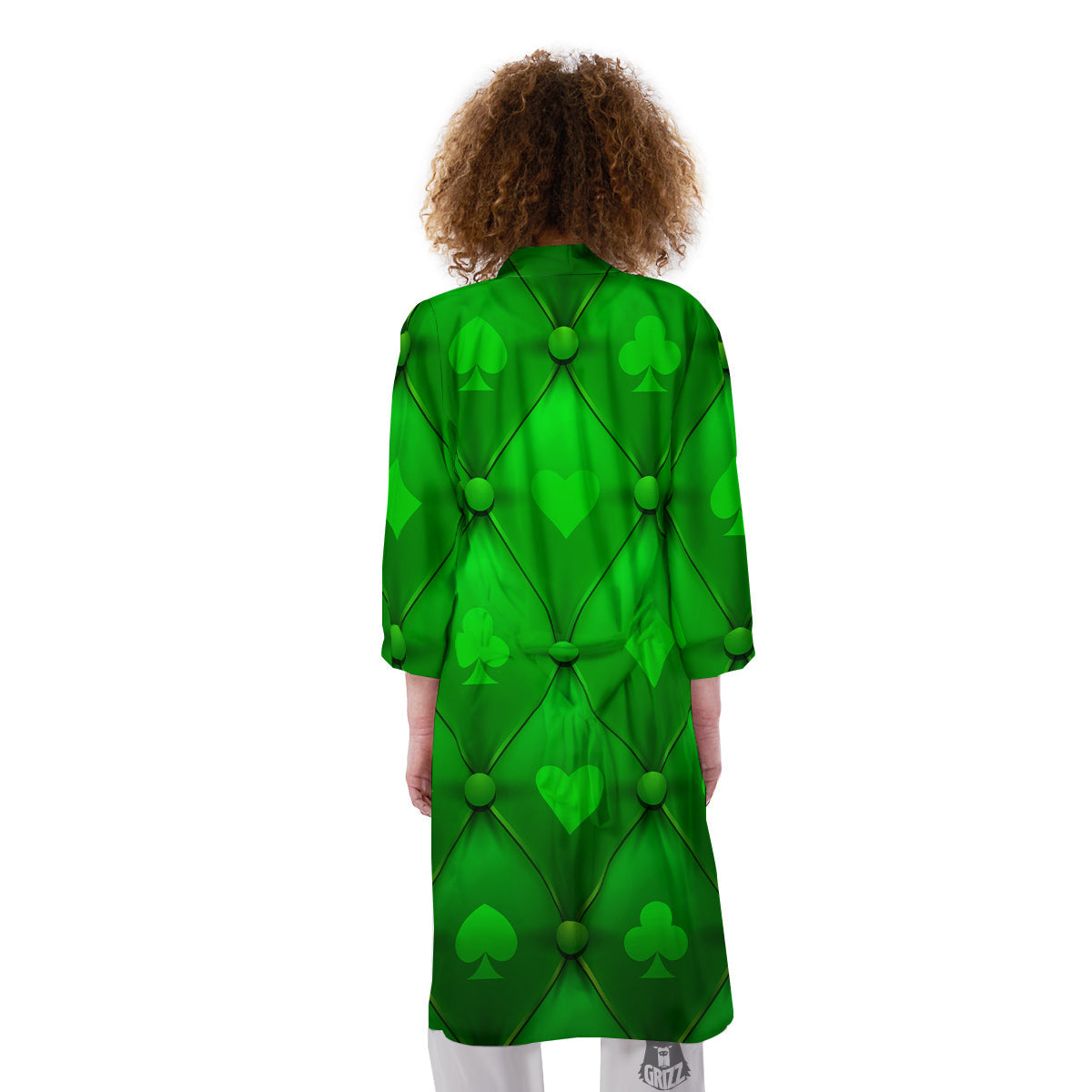 Green Casino Print Pattern Kimono-grizzshop